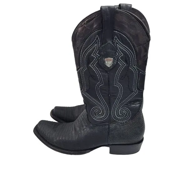 Wild West Men's Western Black Genuine Teju-Lizardskin  Boots Size 8.5  10424-708