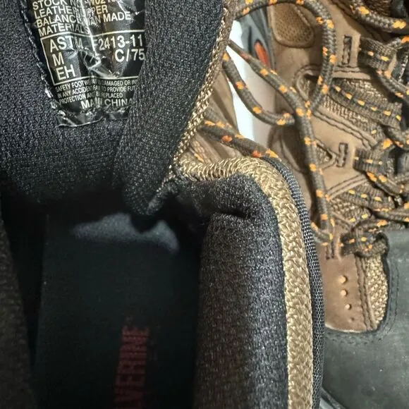 Wolverine Hudson  Steel Toe Work Boots Hiking Brown Mid Cut Size 9.5/42.5