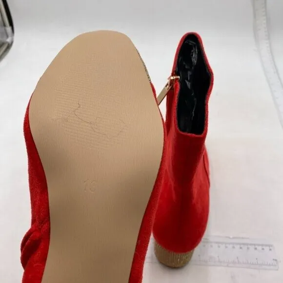 Women's Ankle Boots Square Toe Chunky Block Heel Short Boots for Women Red Shoes