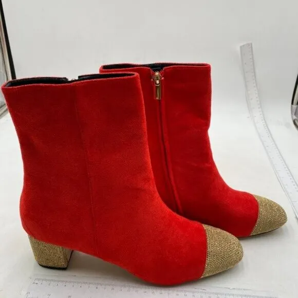 Women's Ankle Boots Square Toe Chunky Block Heel Short Boots for Women Red Shoes