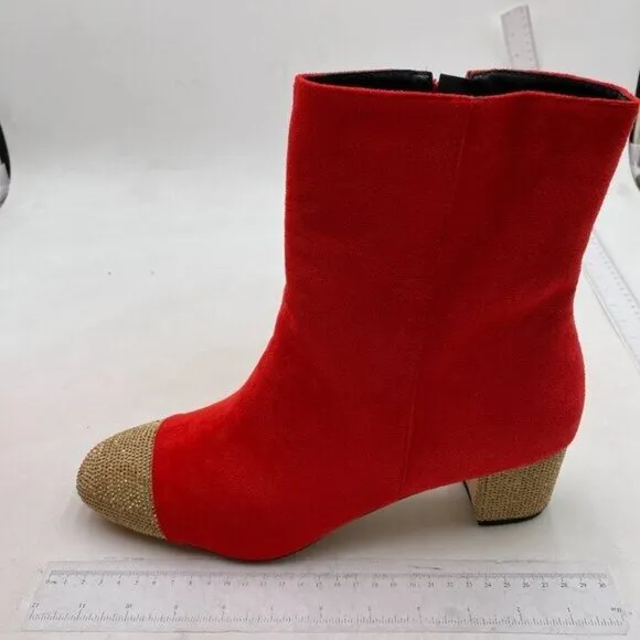 Women's Ankle Boots Square Toe Chunky Block Heel Short Boots for Women Red Shoes