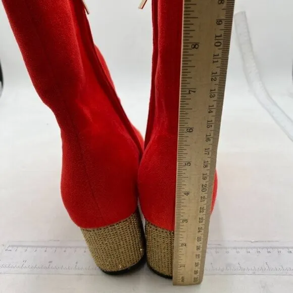 Women's Ankle Boots Square Toe Chunky Block Heel Short Boots for Women Red Shoes
