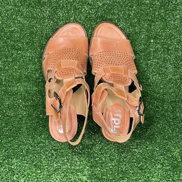 Women's FIDJI Slingback Open Toe Sandals Buckle Heels Orange Size EU 39 US 8-8.5
