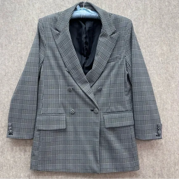Women's Forever 21 Houndstooth Print Double Breasted Blazer Jacket, L Juniors