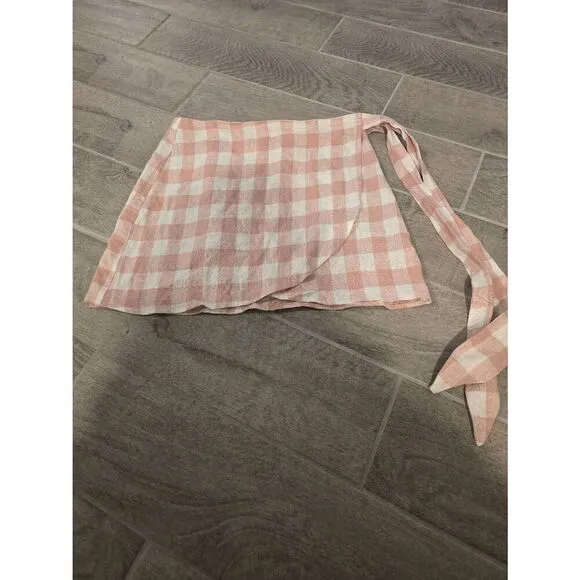 Women's Reformation Sax Skirt Wrap Linen Pink and White Gingham Size Medium