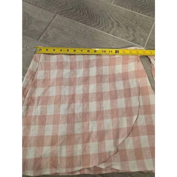 Women's Reformation Sax Skirt Wrap Linen Pink and White Gingham Size Medium
