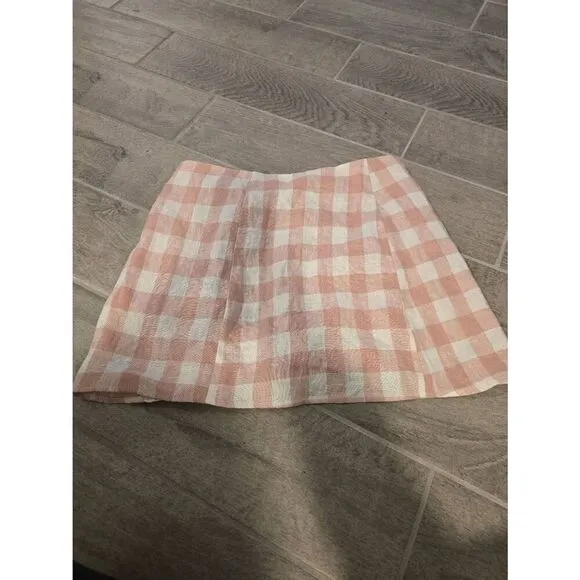 Women's Reformation Sax Skirt Wrap Linen Pink and White Gingham Size Medium