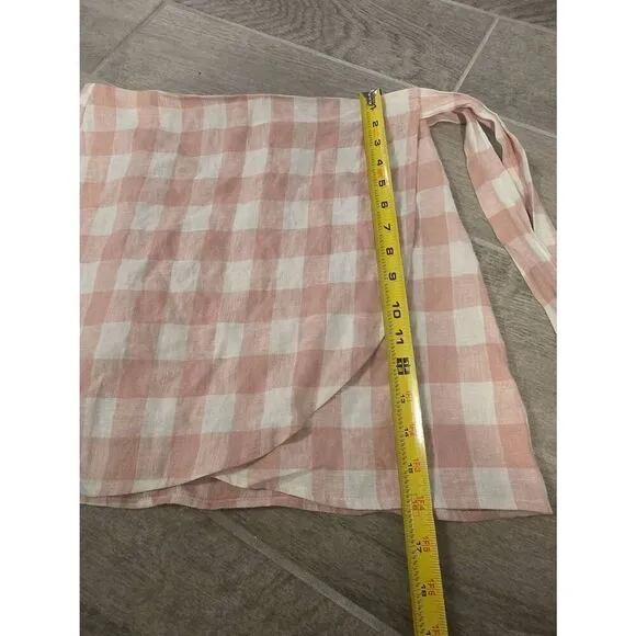 Women's Reformation Sax Skirt Wrap Linen Pink and White Gingham Size Medium