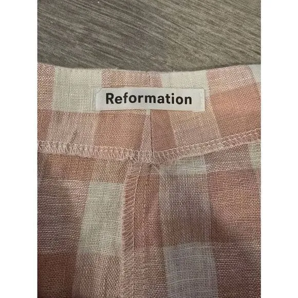 Women's Reformation Sax Skirt Wrap Linen Pink and White Gingham Size Medium