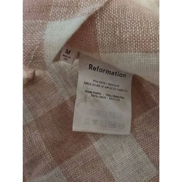 Women's Reformation Sax Skirt Wrap Linen Pink and White Gingham Size Medium