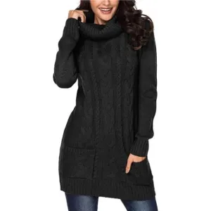 Women's Turtleneck Long Sleeve Elasticity Chunky Cable Knit Pullover Sweaters