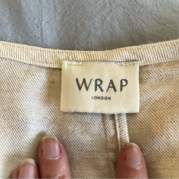 Wrap London Cream Button-Up Linen Cotton Blend Cropped Boxy Jacket