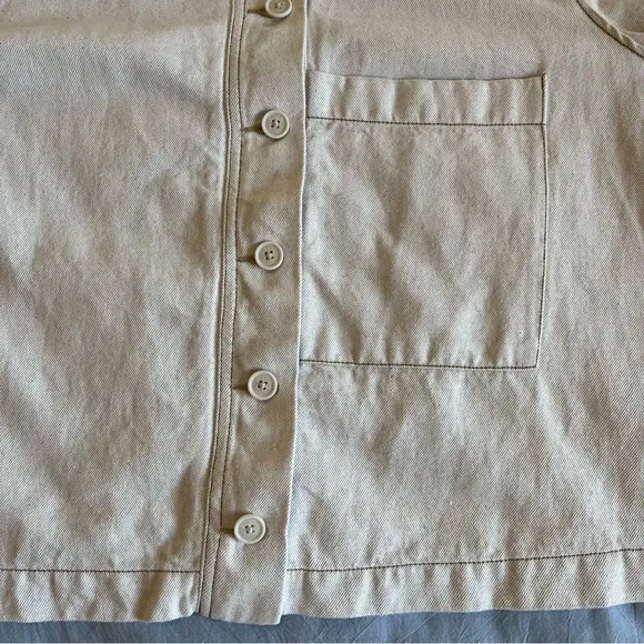 Wrap London Cream Button-Up Linen Cotton Blend Cropped Boxy Jacket