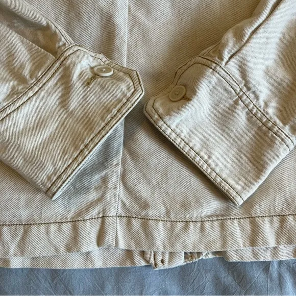 Wrap London Cream Button-Up Linen Cotton Blend Cropped Boxy Jacket