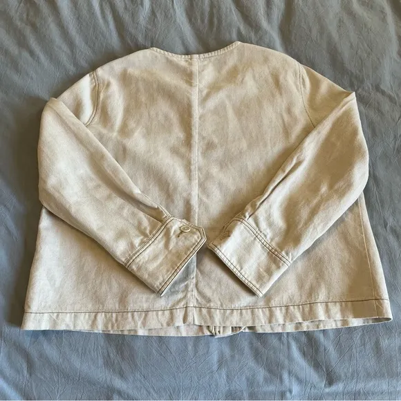 Wrap London Cream Button-Up Linen Cotton Blend Cropped Boxy Jacket