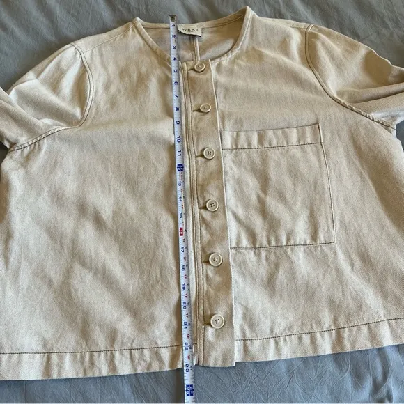 Wrap London Cream Button-Up Linen Cotton Blend Cropped Boxy Jacket