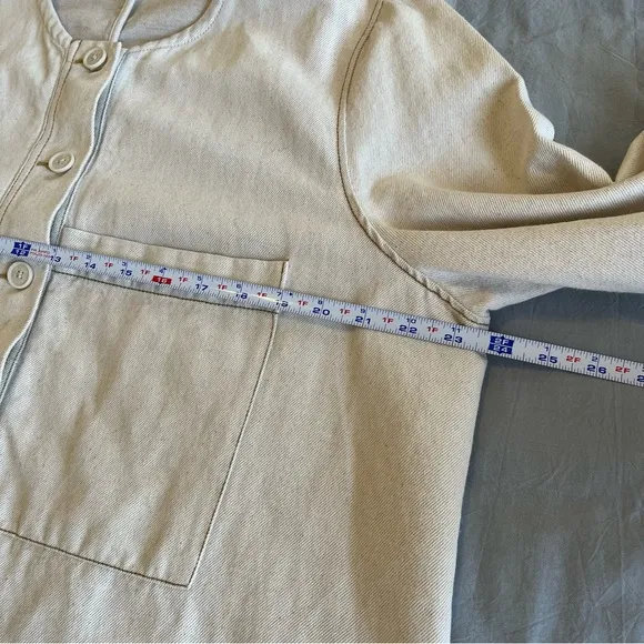 Wrap London Cream Button-Up Linen Cotton Blend Cropped Boxy Jacket