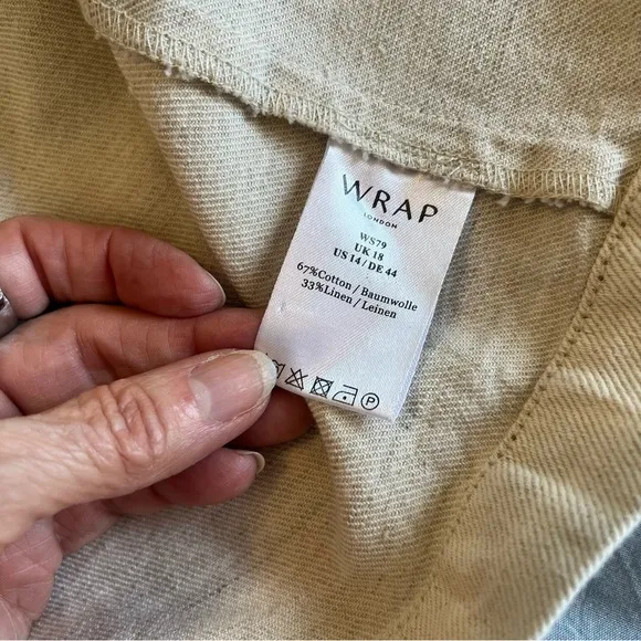Wrap London Cream Button-Up Linen Cotton Blend Cropped Boxy Jacket