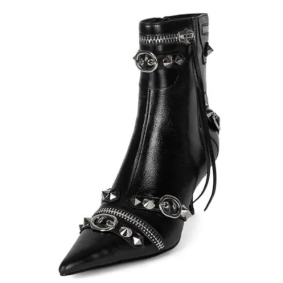 XYD Women's Ankle Boots Ultra Fashion Pointed Toe Kitten Low Heels Black Shoes