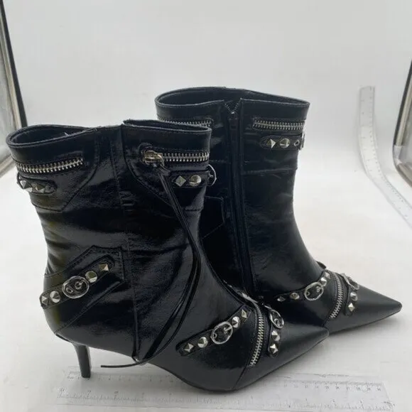 XYD Women's Ankle Boots Ultra Fashion Pointed Toe Kitten Low Heels Black Shoes