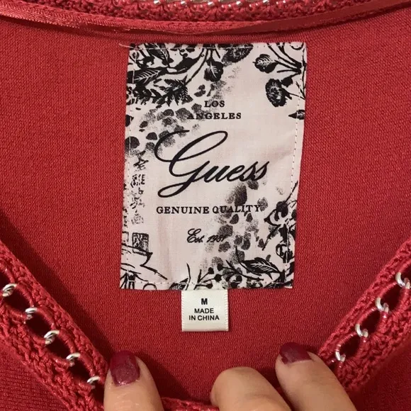 Y2K GUESS CORAL SWEATER DRESS CHAIN DETAIL KNIT SZ MED BODYCON SEXY