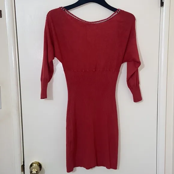 Y2K GUESS CORAL SWEATER DRESS CHAIN DETAIL KNIT SZ MED BODYCON SEXY