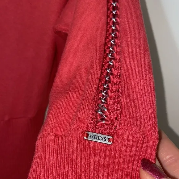 Y2K GUESS CORAL SWEATER DRESS CHAIN DETAIL KNIT SZ MED BODYCON SEXY