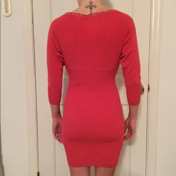 Y2K GUESS CORAL SWEATER DRESS CHAIN DETAIL KNIT SZ MED BODYCON SEXY