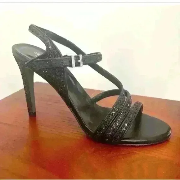 Zadig &amp; Voltaire Marilyn Dream Leather Heels Sandals Black Glitter Size 40 / 10