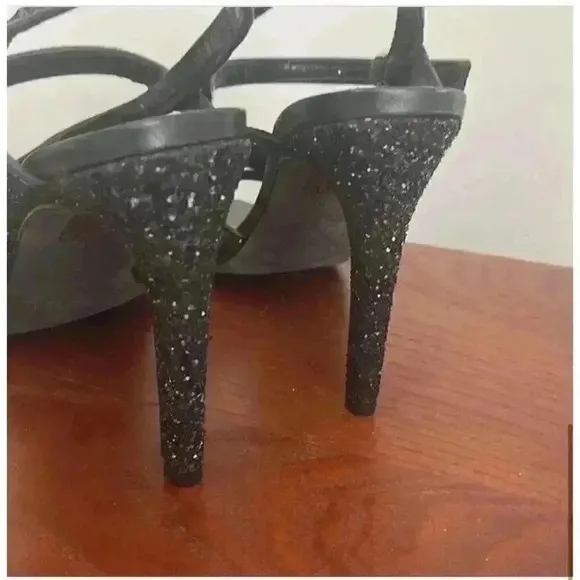 Zadig &amp; Voltaire Marilyn Dream Leather Heels Sandals Black Glitter Size 40 / 10
