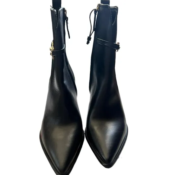 Zara Black metal trim leather heeled boots Size-38 NWOT
