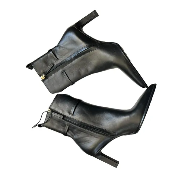 Zara Black metal trim leather heeled boots Size-38 NWOT