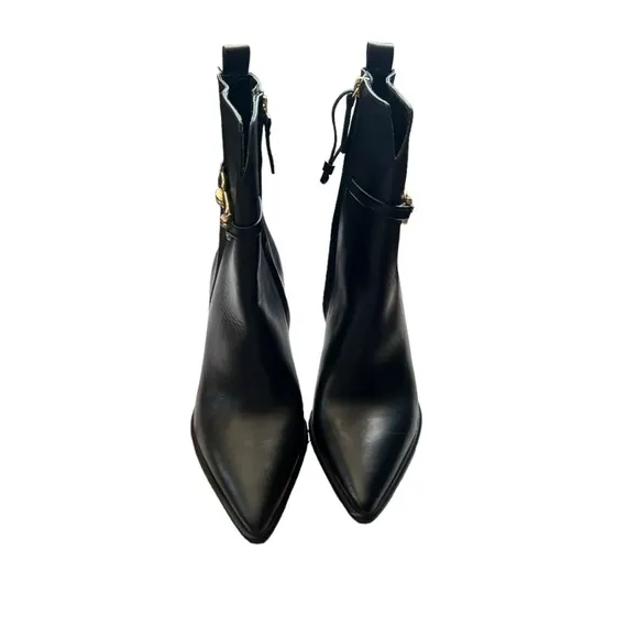 Zara Black metal trim leather heeled boots Size-38 NWOT
