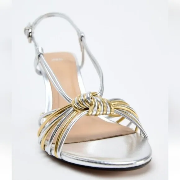 ZARA METALLIC KNOT STRAP SANDALS