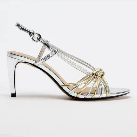 ZARA METALLIC KNOT STRAP SANDALS