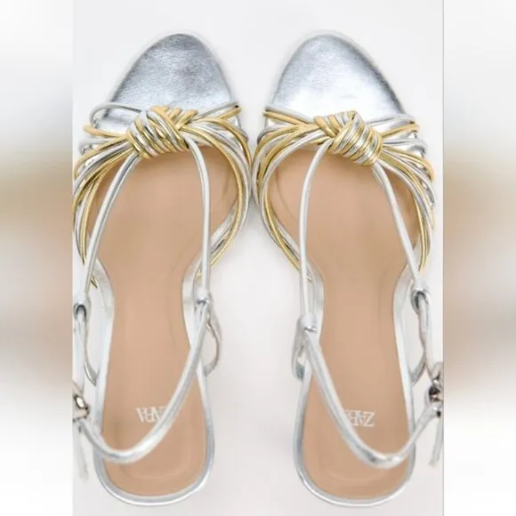 ZARA METALLIC KNOT STRAP SANDALS