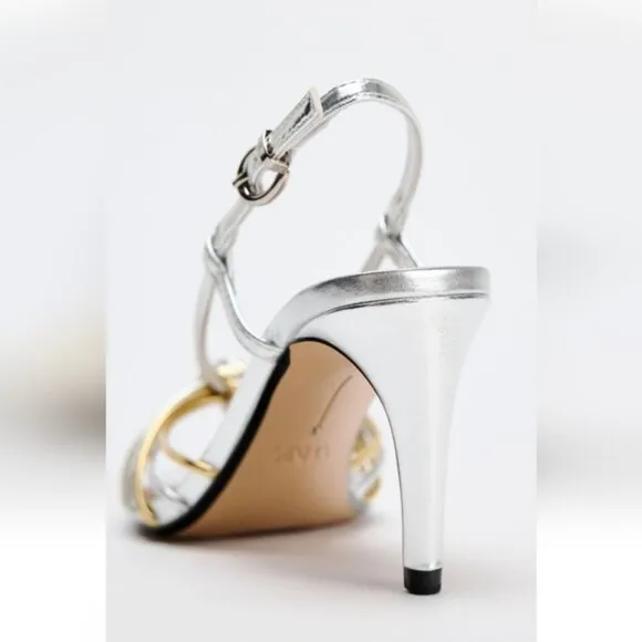 ZARA METALLIC KNOT STRAP SANDALS