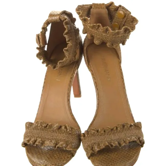 Zimmermann brown tan neutral snake ruffle heeled sandals 9.5/40 $595
