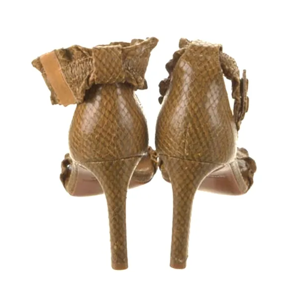 Zimmermann brown tan neutral snake ruffle heeled sandals 9.5/40 $595