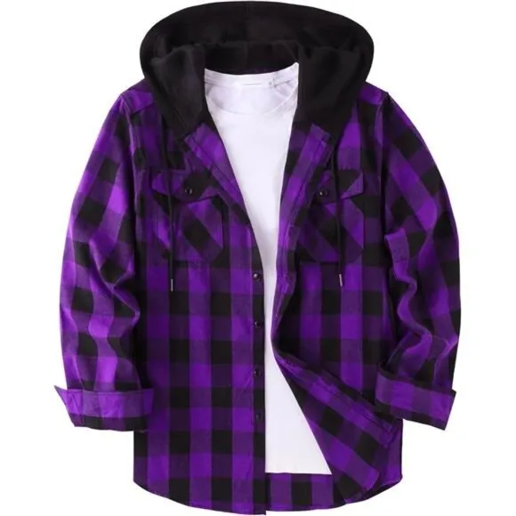 ZITY Men's Flannel Hoodie Shirts Casual Button Down Plaid Shirt Jackets for Men