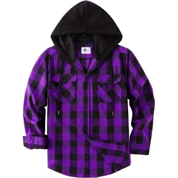 ZITY Men's Flannel Hoodie Shirts Casual Button Down Plaid Shirt Jackets for Men